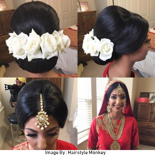 Low bun bouquet hairstyle for short hair