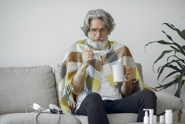 A geriatric patient who has a cold