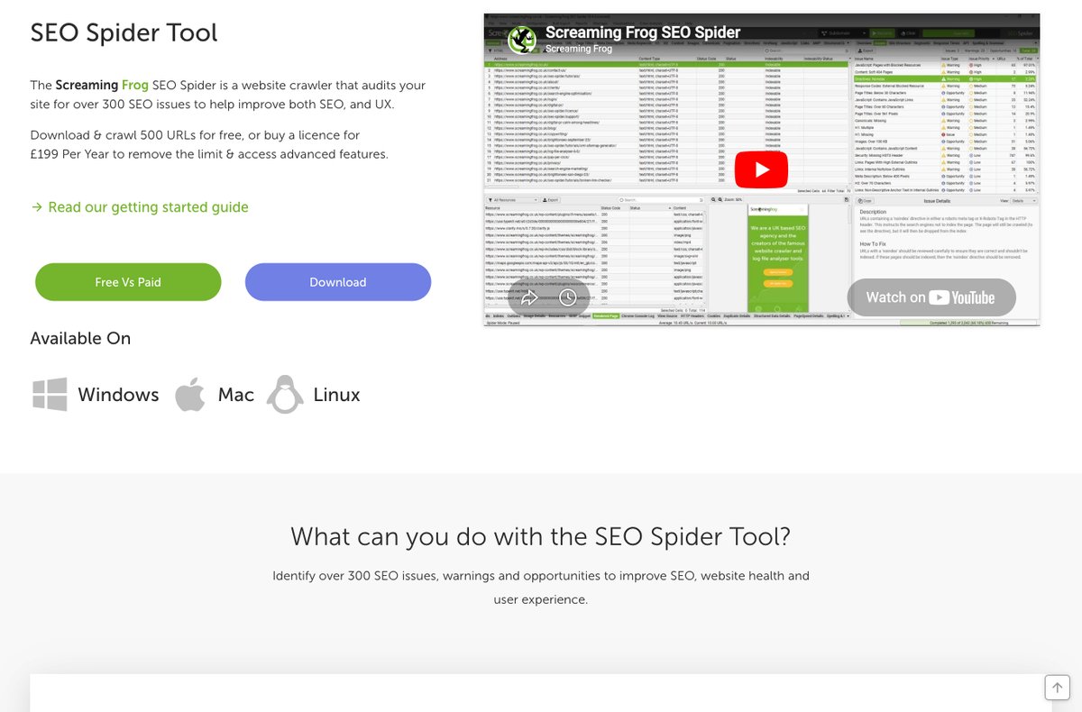 Screaming Frog SEO Spider desktop app crawling a website for technical issues