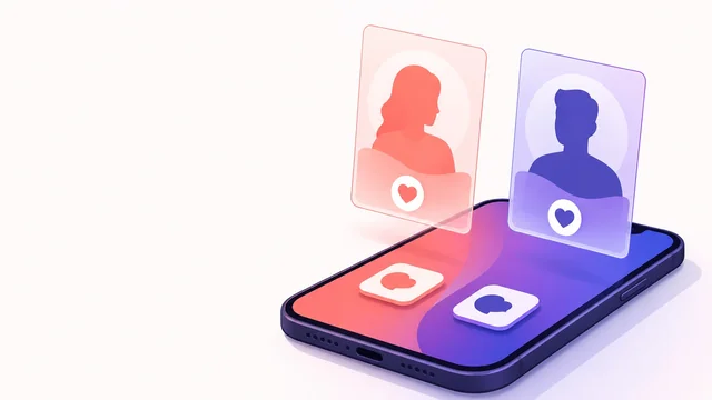 Illustration of a single smartphone displaying two separate dating app profiles side by side