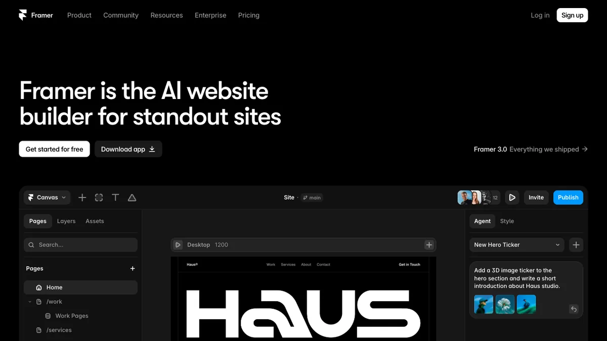 Framer homepage