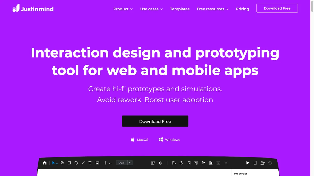 Justinmind homepage