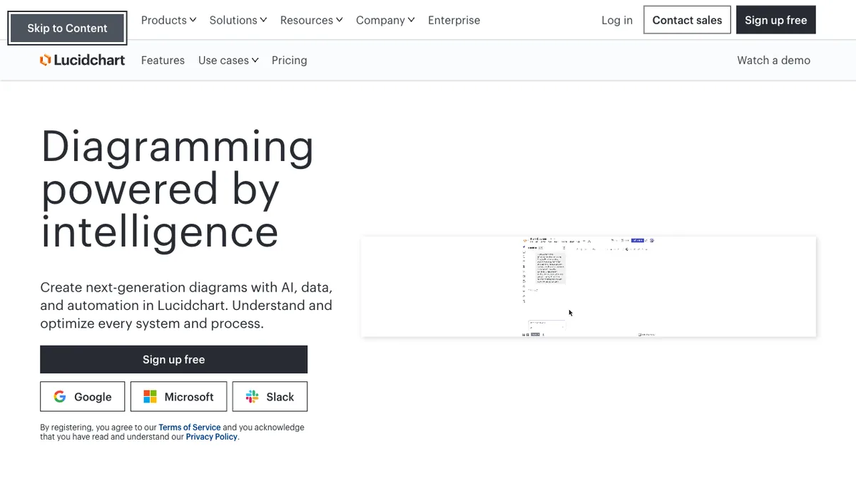 Lucidchart homepage