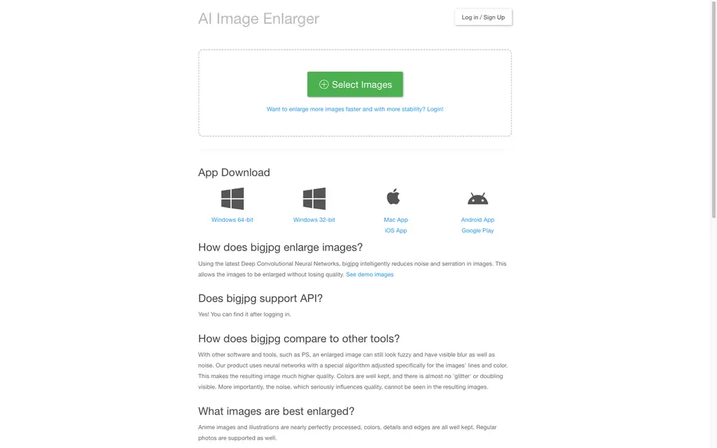 aiimageenlargement interface screenshot