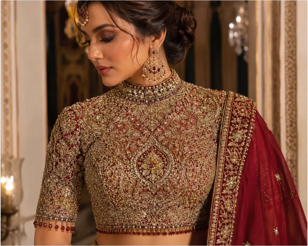 Indian bridal blouse design with rich embroidery details
