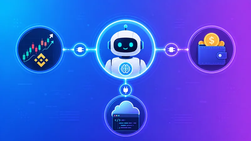 Diagram of an AI agent connecting to trading, payment and cloud services through open protocols