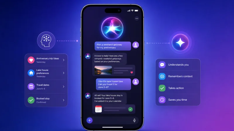The new Siri AI interface and dedicated Siri app on an iPhone running iOS 27
