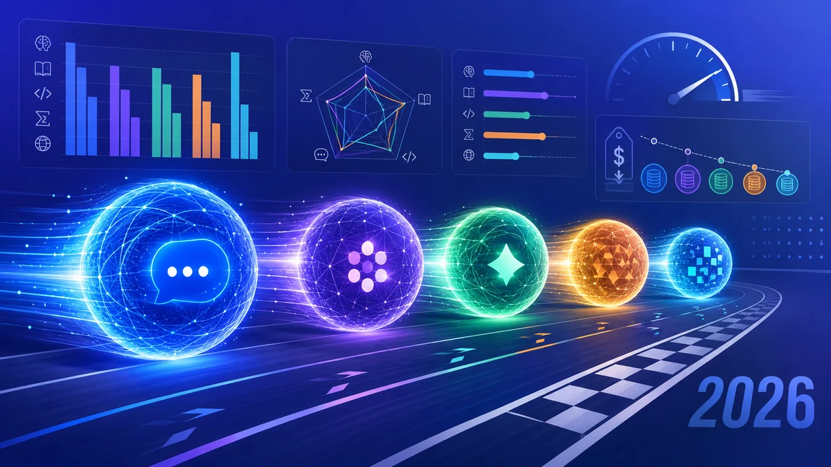 Best AI models June 2026 — competing AI model logos and benchmark bars
