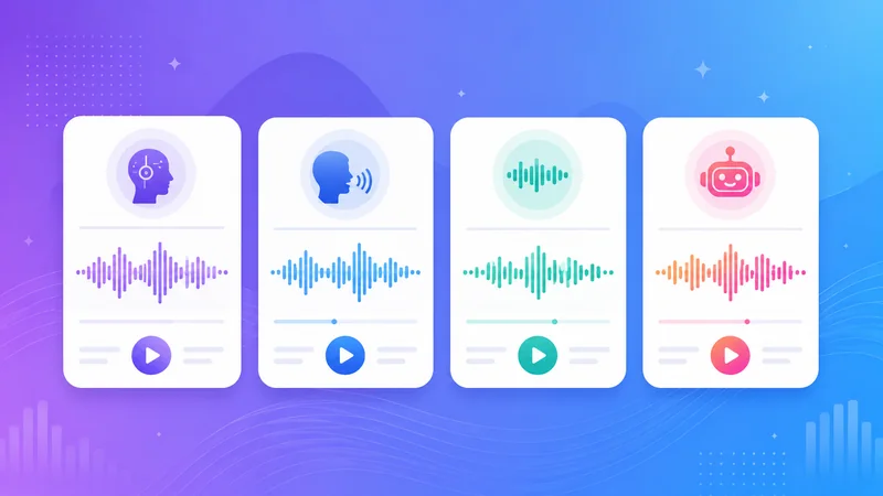 Comparison of AI voice generator tools showing voice waveforms and tool logos