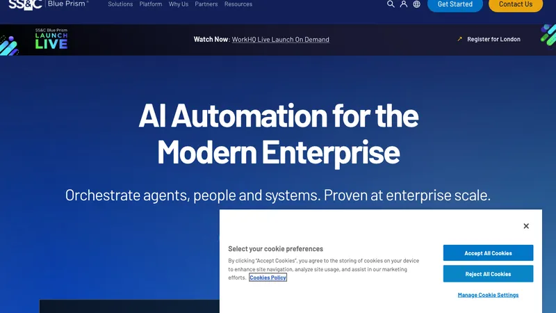 SS&C Blue Prism website homepage screenshot