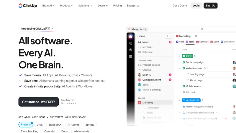 ClickUp website homepage screenshot