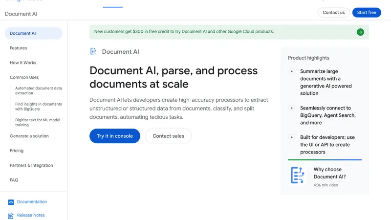Google Cloud Document AI website homepage screenshot