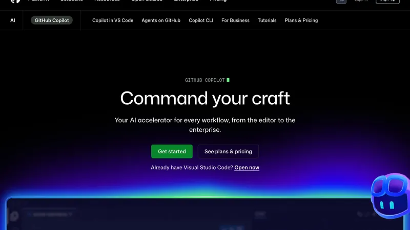 GitHub Copilot website homepage screenshot