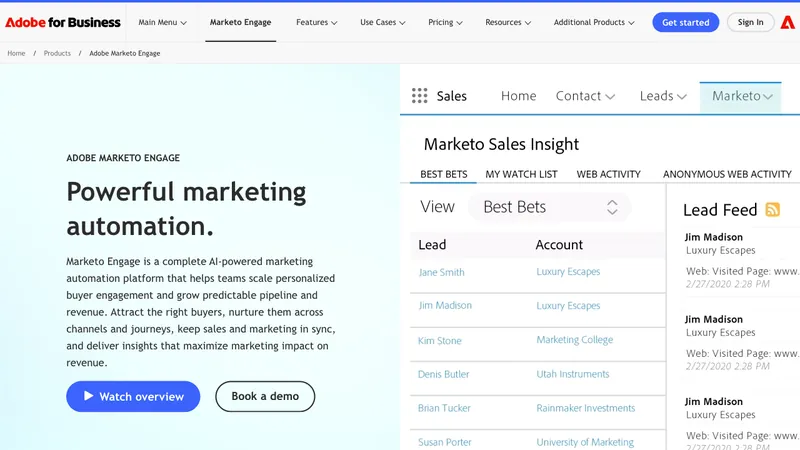 Adobe Marketo Engage website homepage screenshot
