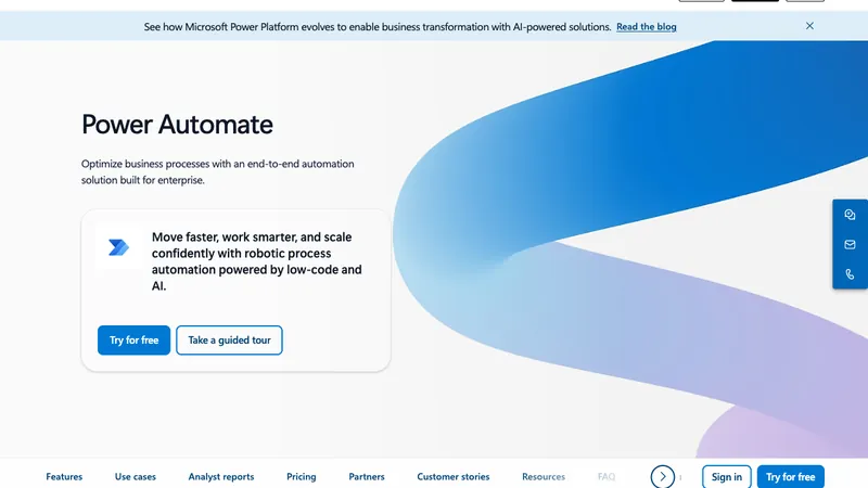 Microsoft Power Automate website homepage screenshot