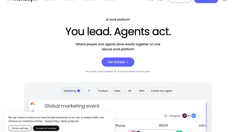 Monday.com website homepage screenshot