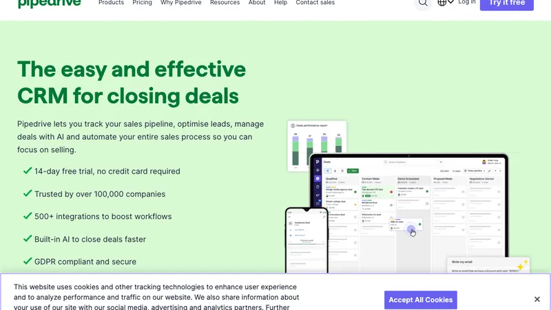 Pipedrive website homepage screenshot