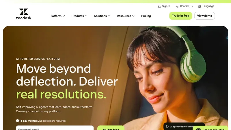 Zendesk website homepage screenshot