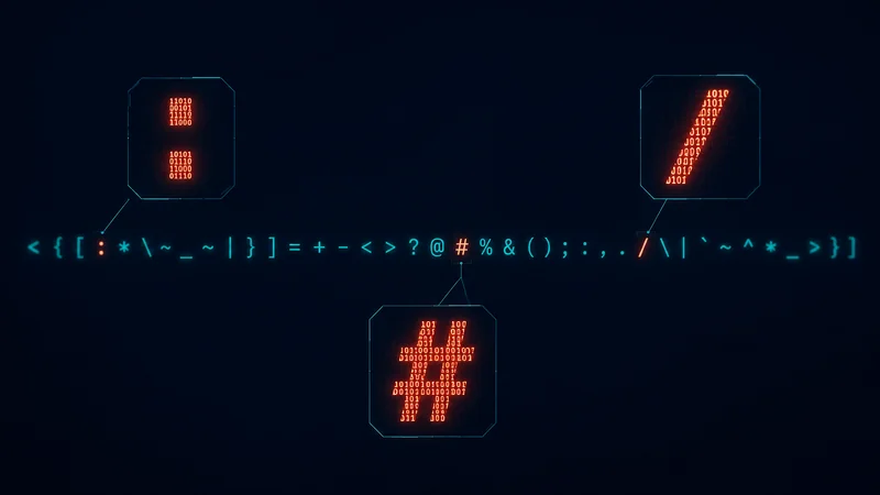 A line of ordinary text with tiny highlighted differences revealing a hidden binary code