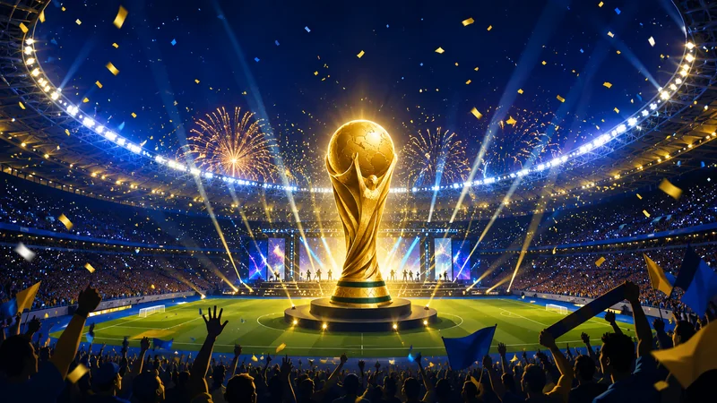 FIFA World Cup 2026 final at MetLife Stadium with trophy and stadium lights