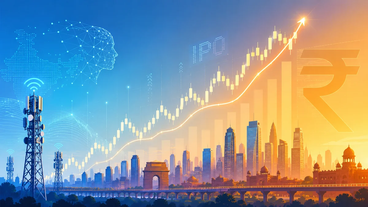 Reliance Jio IPO 2026 — India's biggest IPO concept with a rising stock chart and telecom towers
