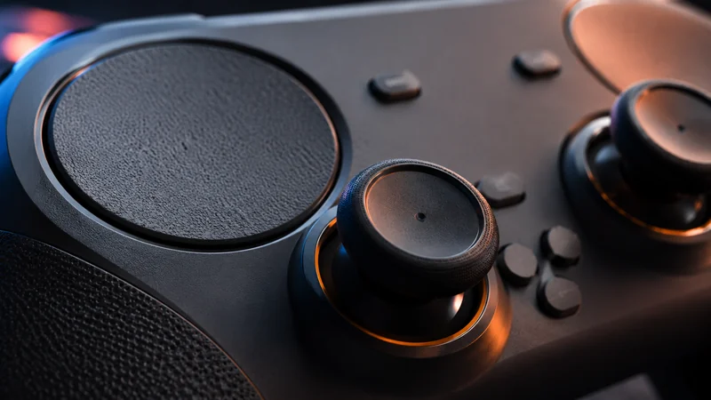 Close-up of Steam Controller trackpad and thumbstick detail