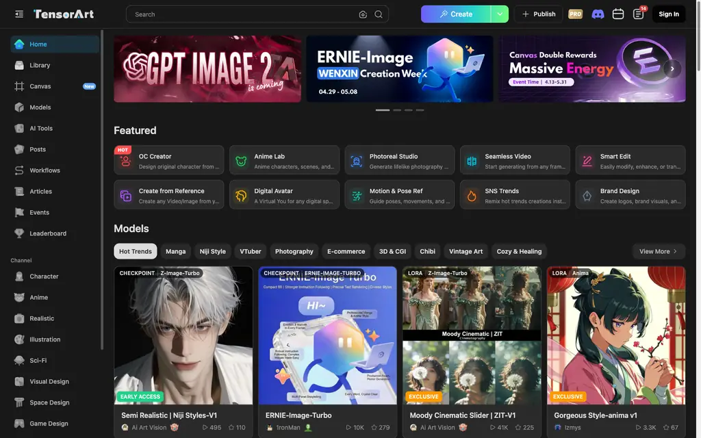 tensor art interface screenshot
