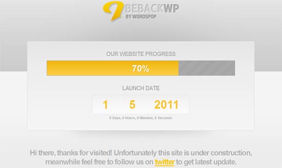 Beback Free WordPress Theme Under Construction Template