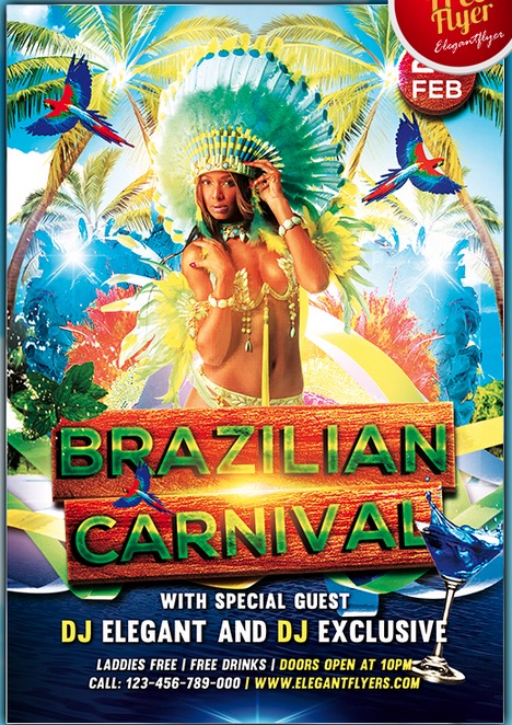 Brazilian Carnival – Club and Party Free Flyer PSD Template