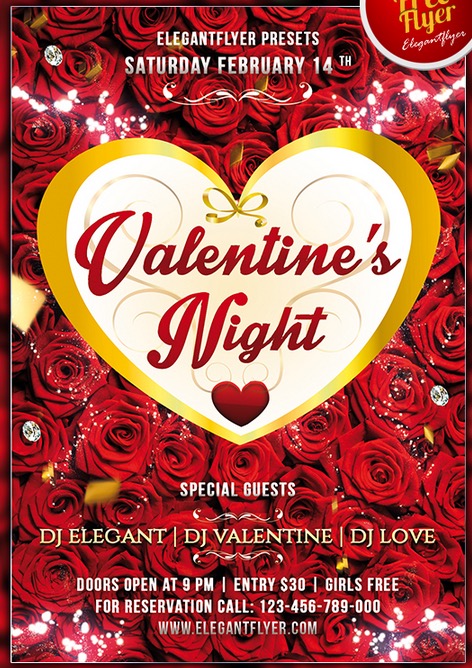 Valentine´s Night Club and Party Flyer PSD Template