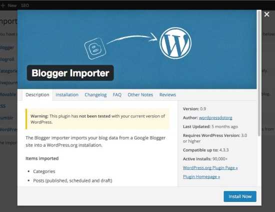 install blogger importer