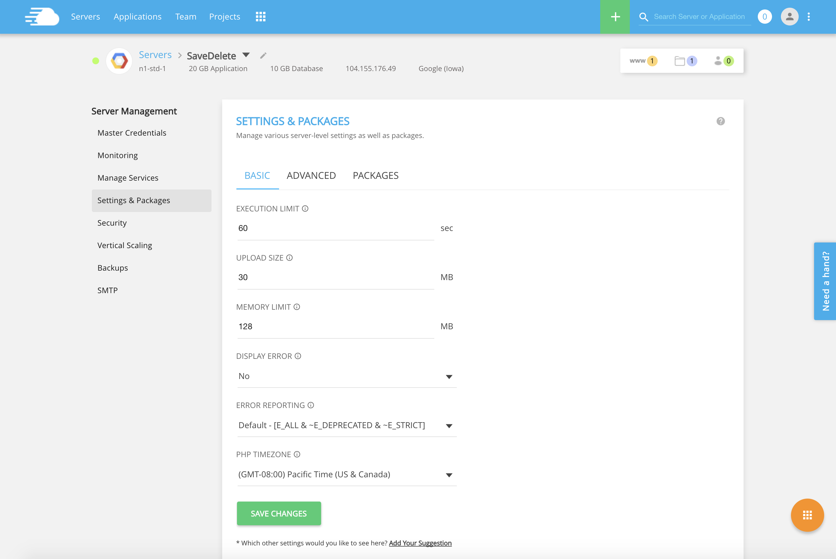 settings and packages