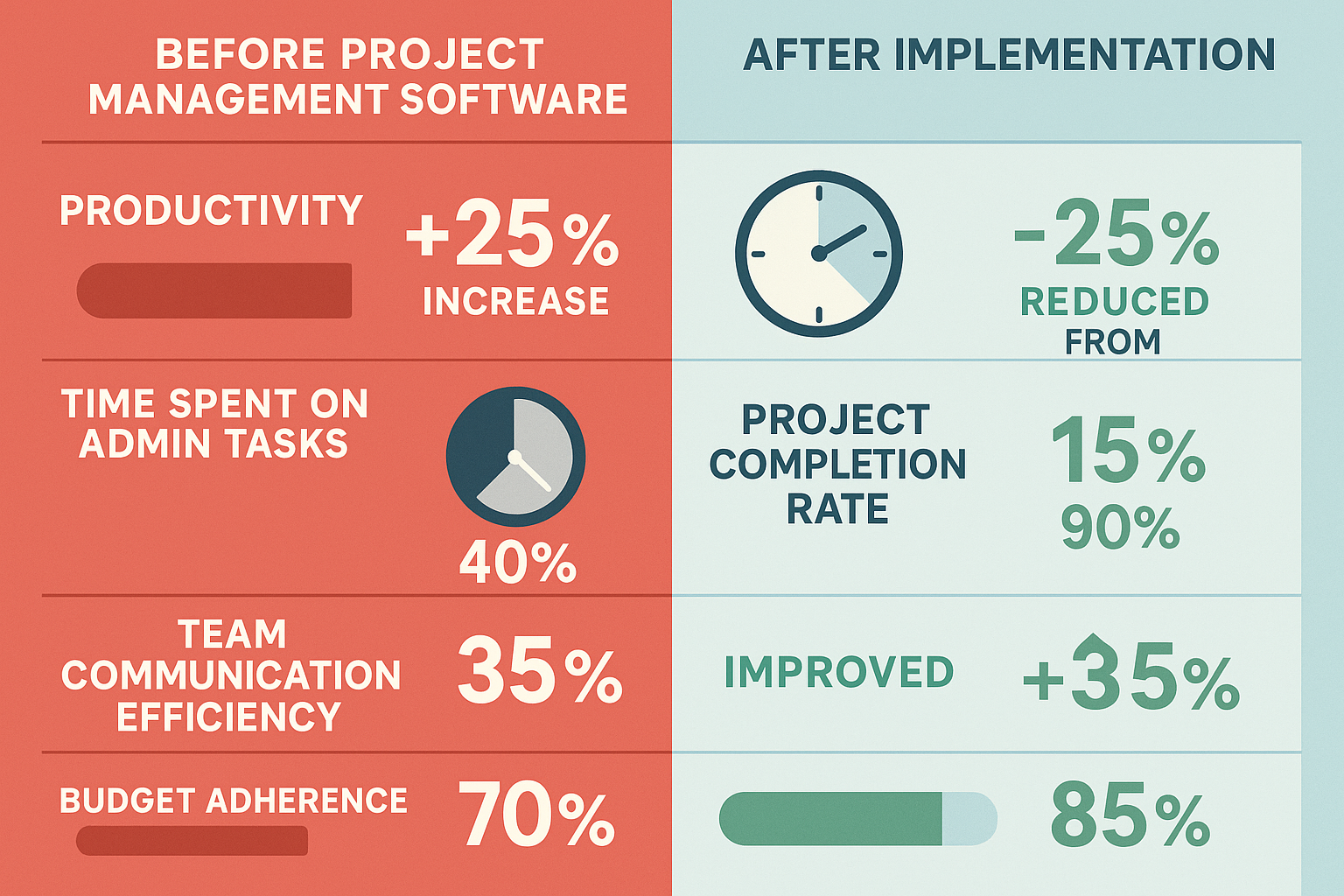 Before Project Management Softwar vs After Implementation