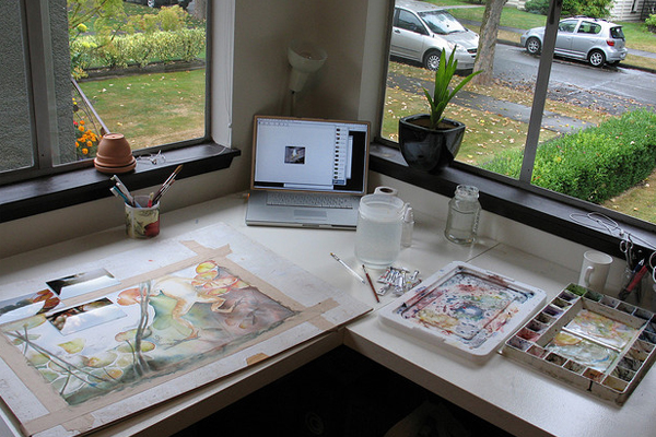 illustration artistic work environment Inspirational Workspace: 60 Awesome Setups