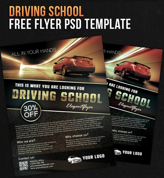 Driving school – Free Flyer PSD Template + Facebook Cover