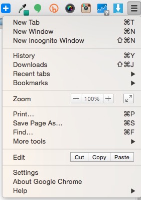 Screenshot of google chrome showing menu button